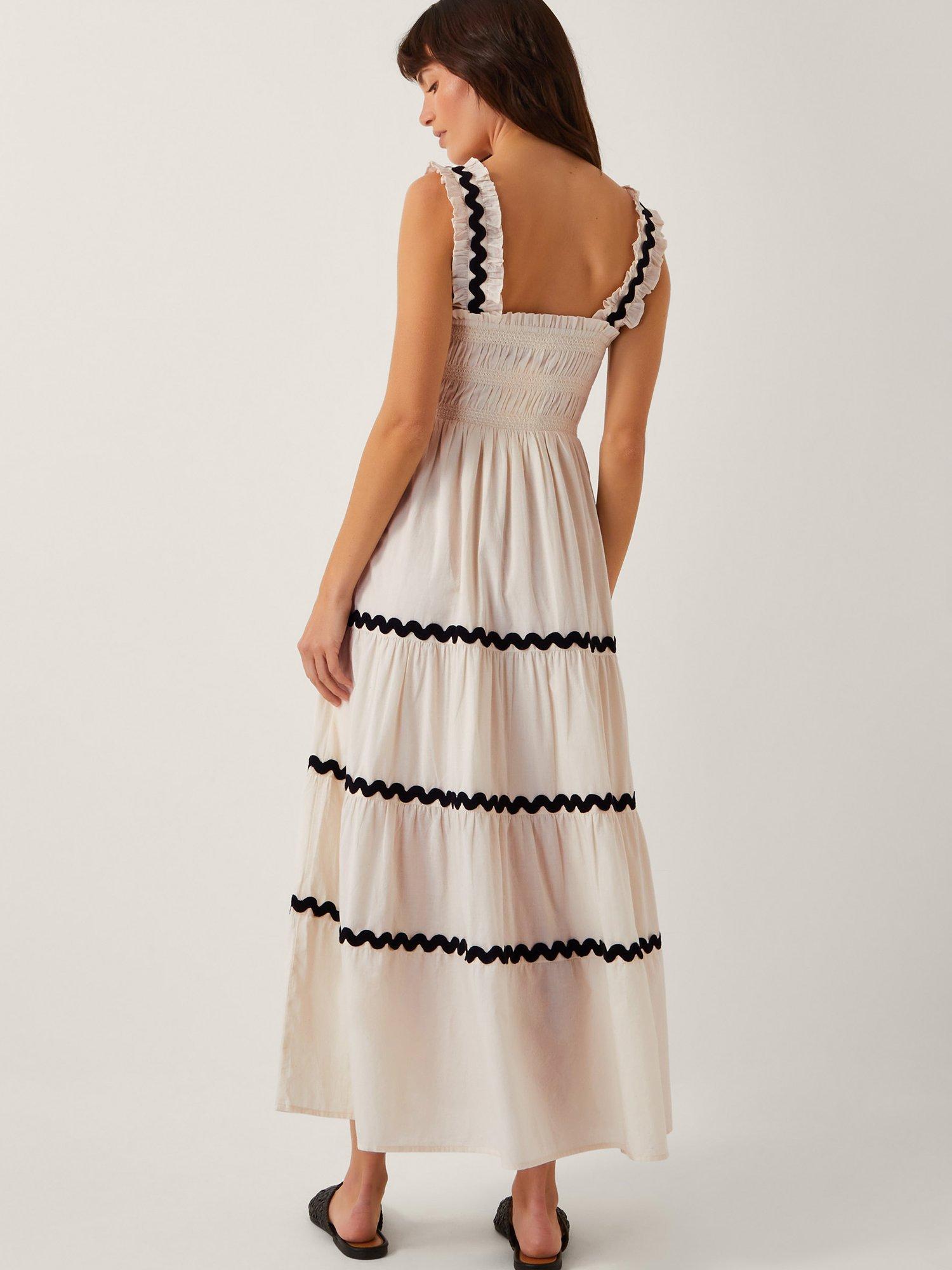 Product image 2 of 5, which shows Monsoon Tabitha Smocked Ric Rac Tiered Dress, Ivory, S