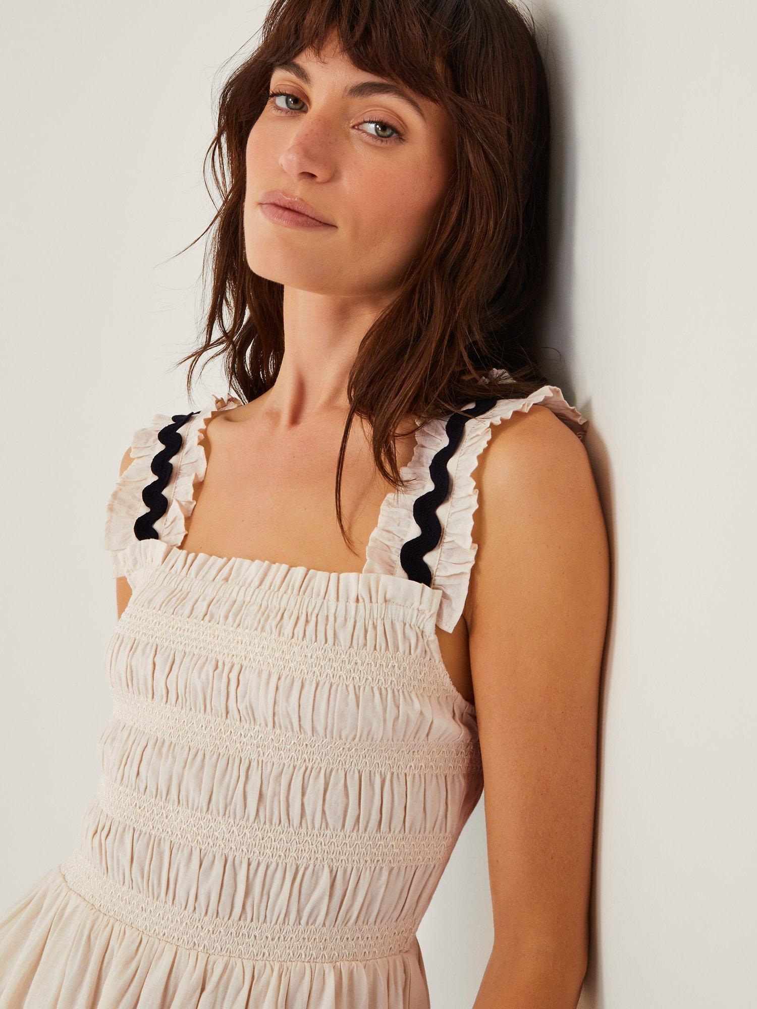 Product image 5 of 5, which shows Monsoon Tabitha Smocked Ric Rac Tiered Dress, Ivory, S