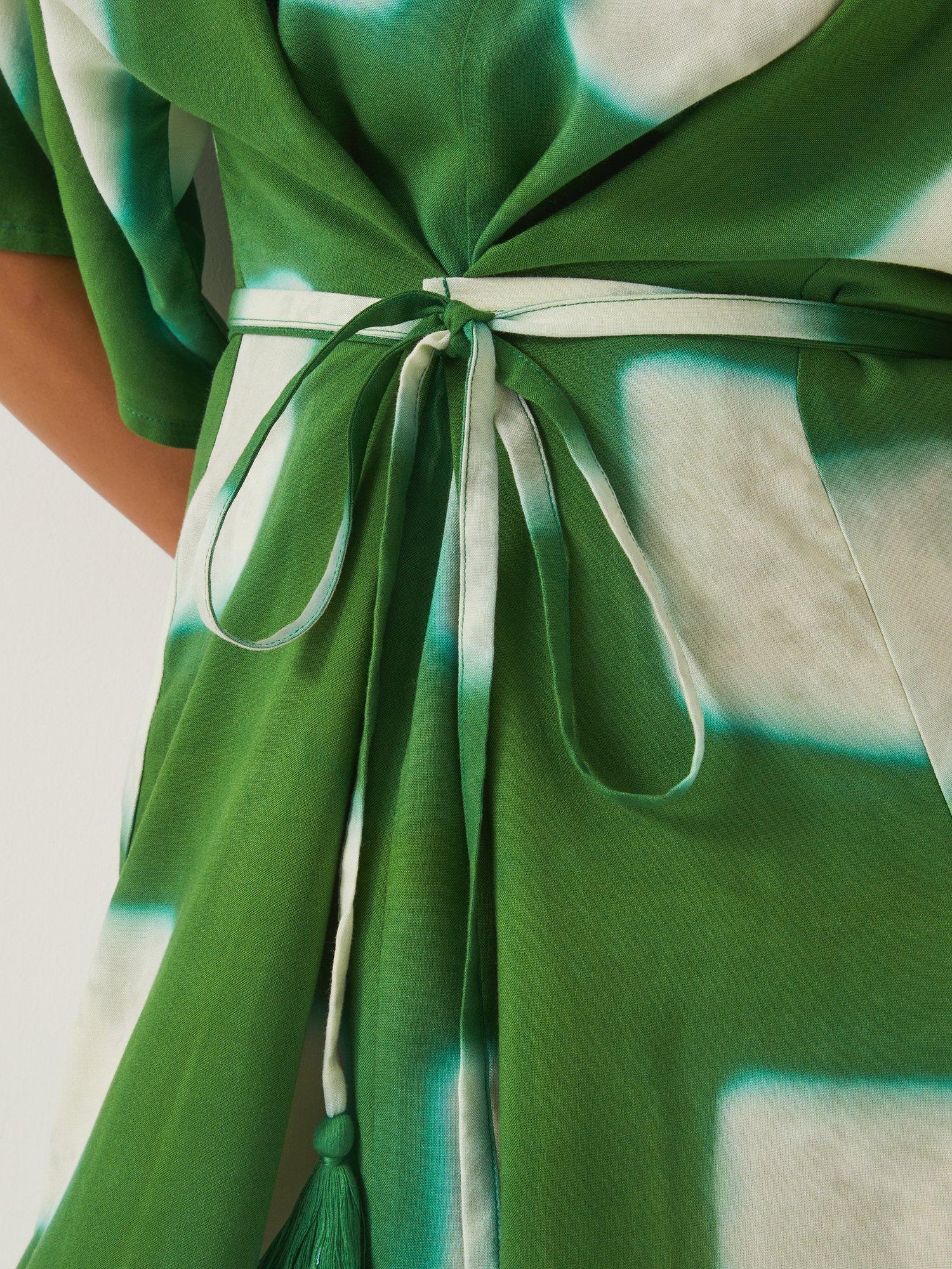 Product image 5 of 5, which shows Monsoon Halia Tie Dye Kaftan, Green, S