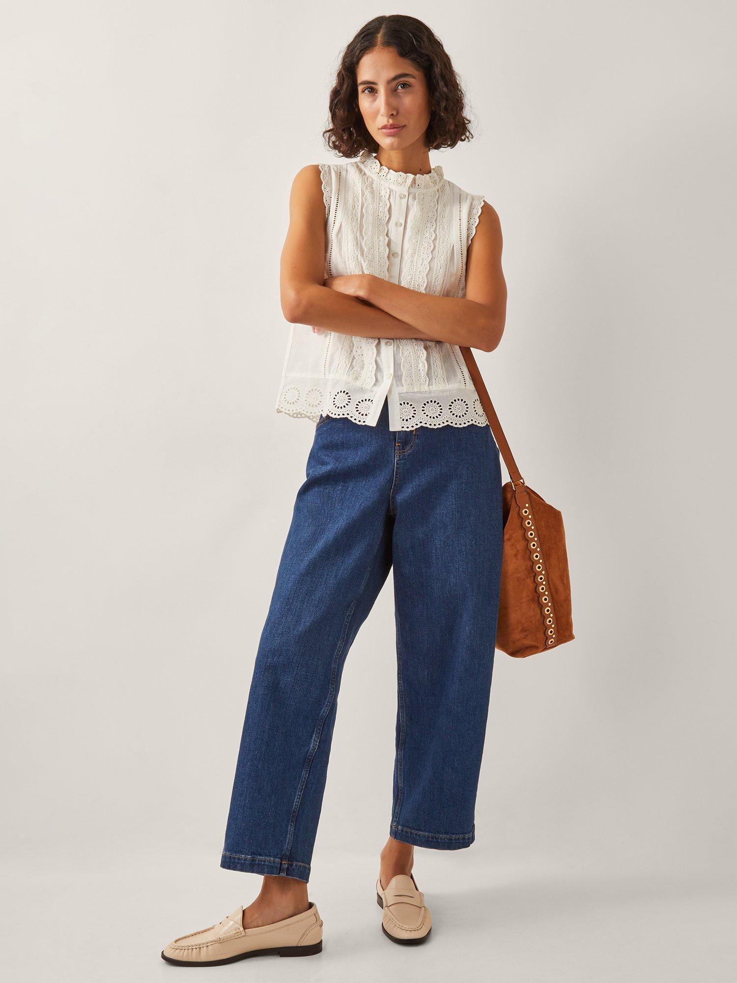 Product image 3 of 5, which shows Monsoon Trish Ruffle Sleeveless Shirt, Ivory, S