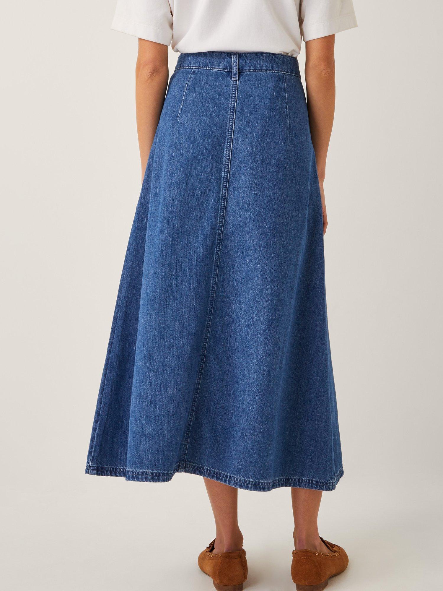 Product image 2 of 4, which shows Monsoon Martha Denim Skirt, Blue, 8