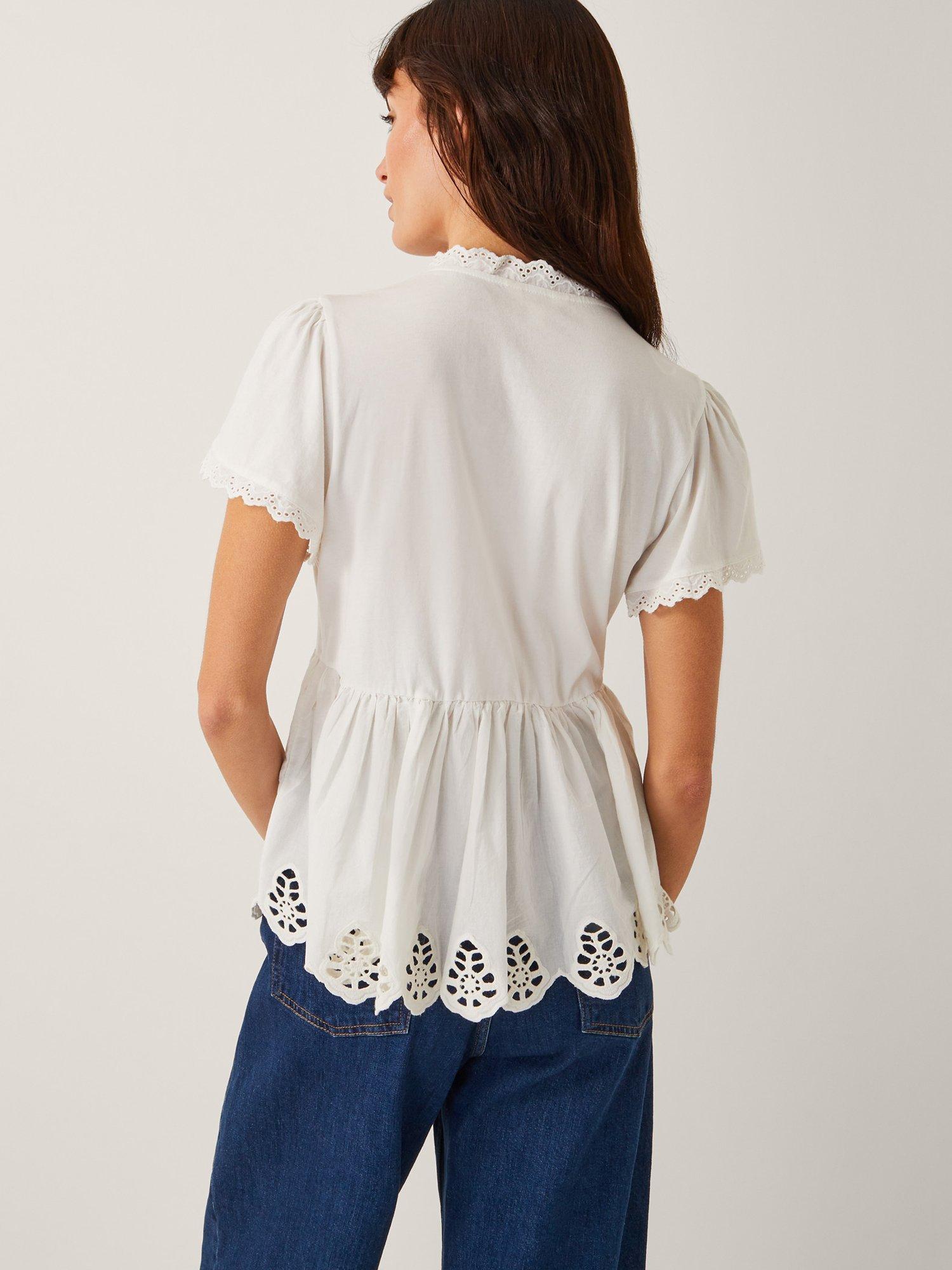 Product image 2 of 5, which shows Monsoon Dee Broderie Anglaise Top, Ivory, S