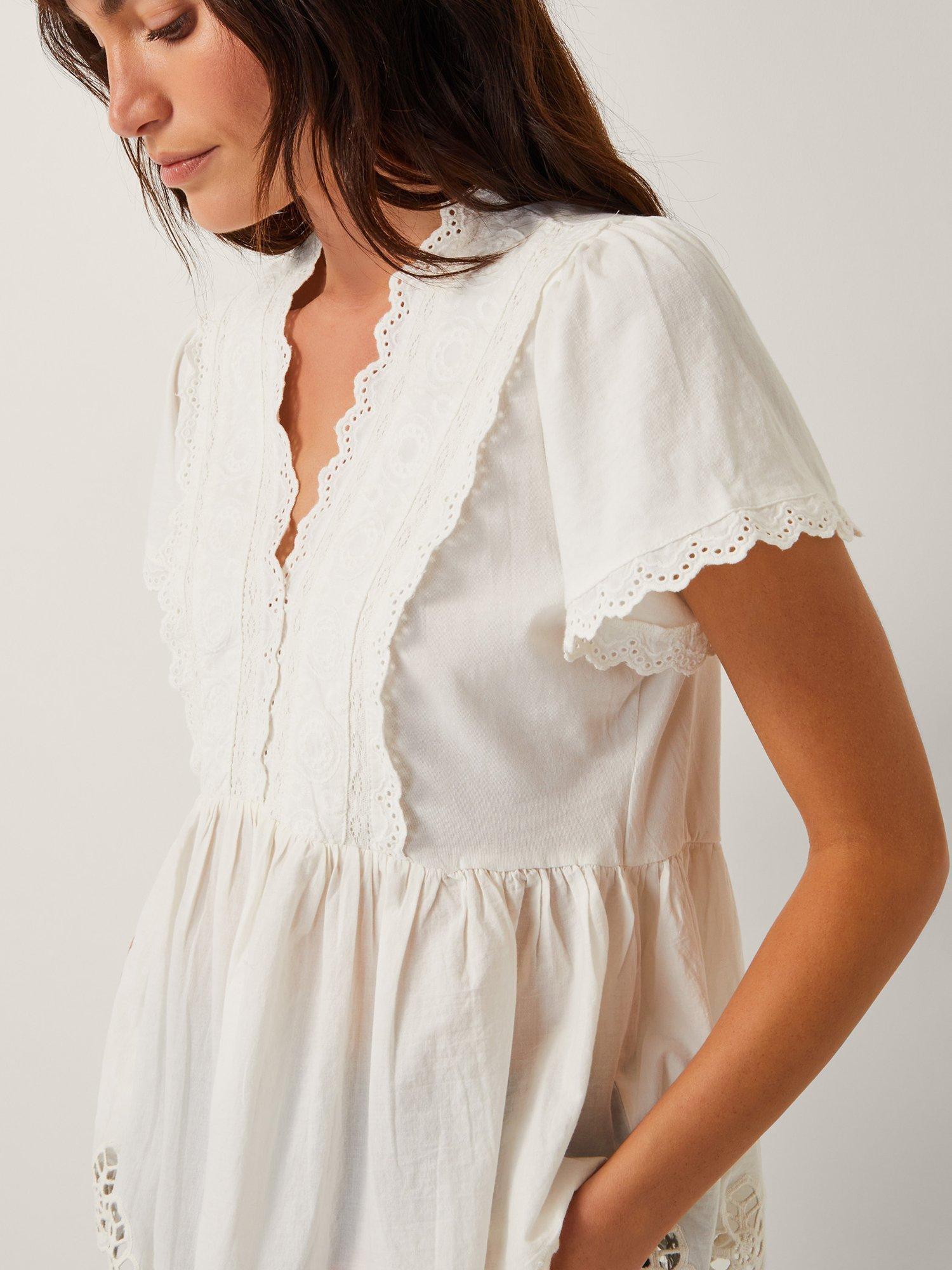 Product image 5 of 5, which shows Monsoon Dee Broderie Anglaise Top, Ivory, S