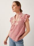 Monsoon Greta Gingham Top, Red/Multi