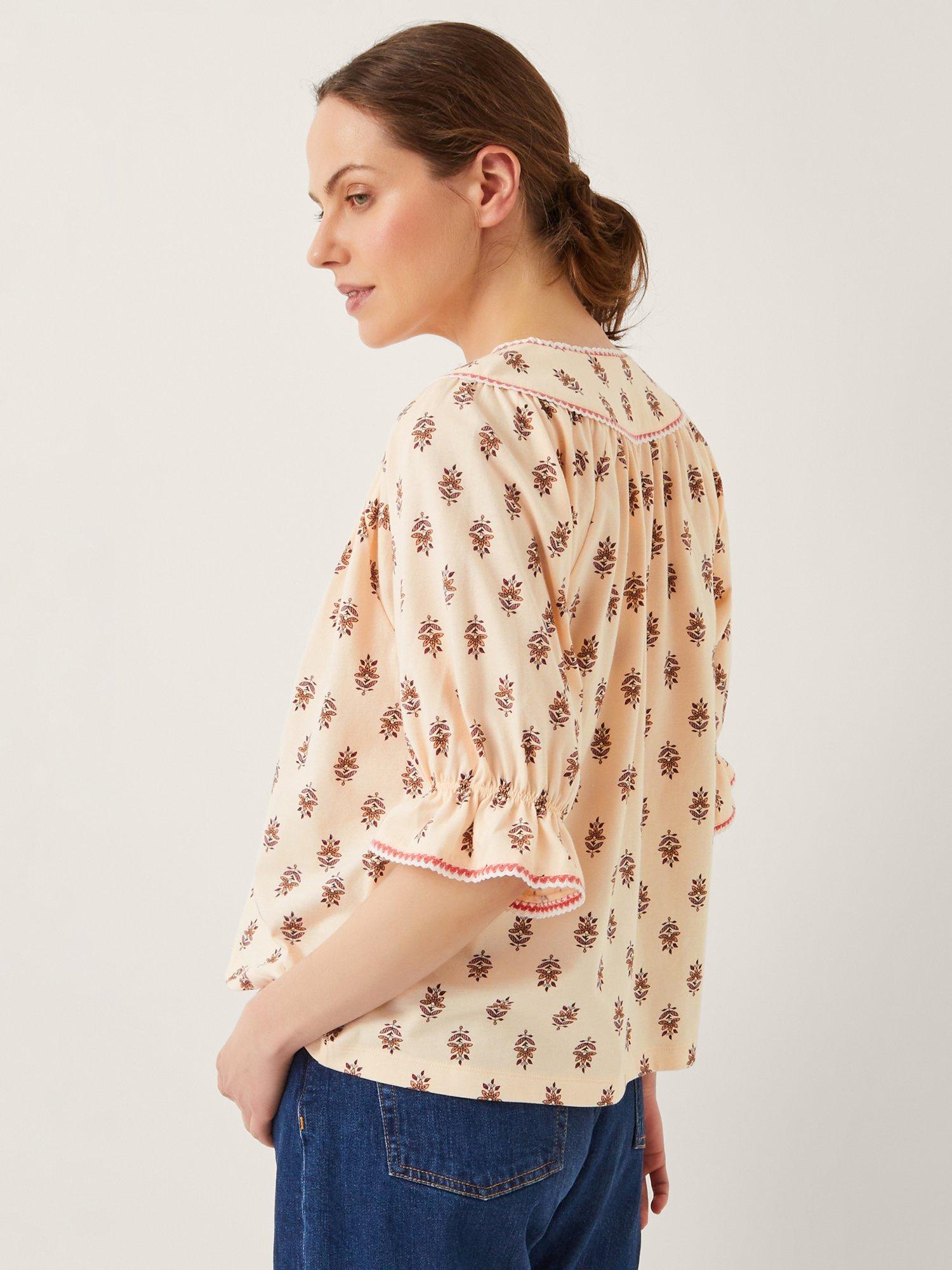 Product image 2 of 5, which shows Monsoon Laurie Jersey Floral Top, Ivory, S