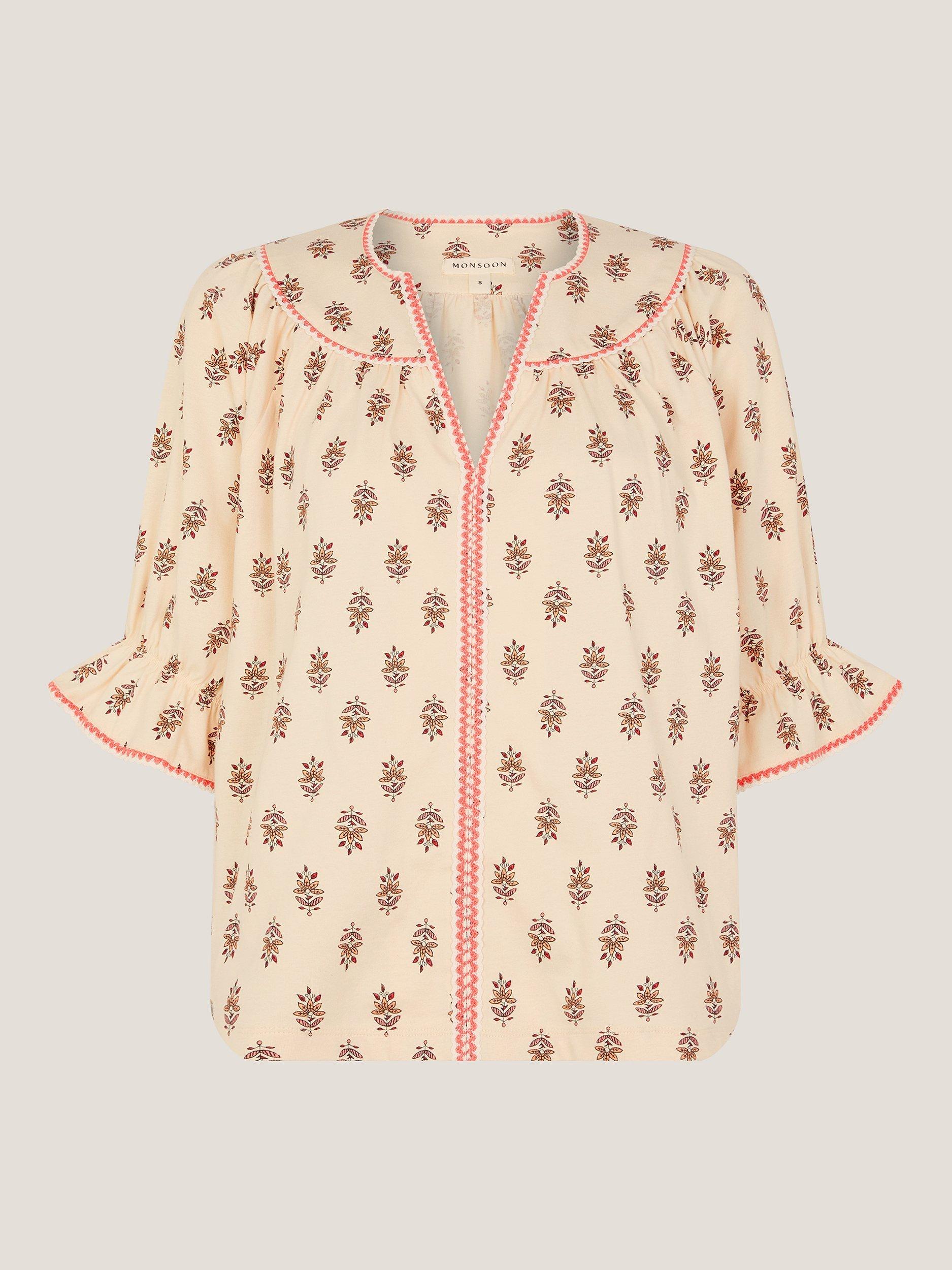Product image 4 of 5, which shows Monsoon Laurie Jersey Floral Top, Ivory, S