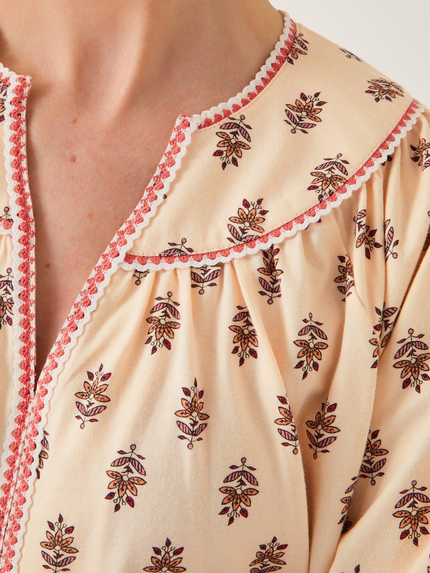 Product image 5 of 5, which shows Monsoon Laurie Jersey Floral Top, Ivory, S