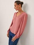 Monsoon Lisa Lace Detail Top, Mid Pink