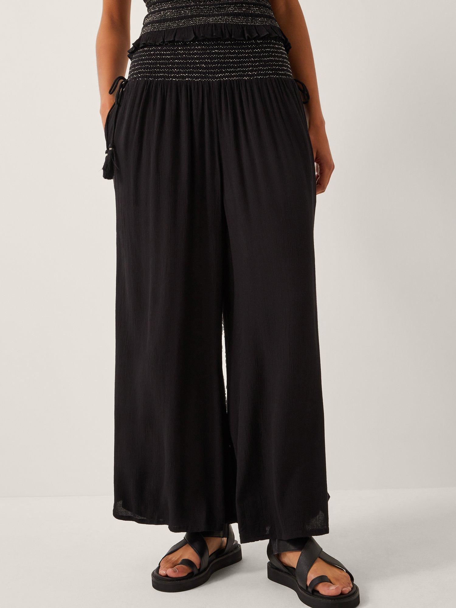 Product image 1 of 5, which shows Monsoon Heidi Tassel Wide Leg Trousers, Black, S