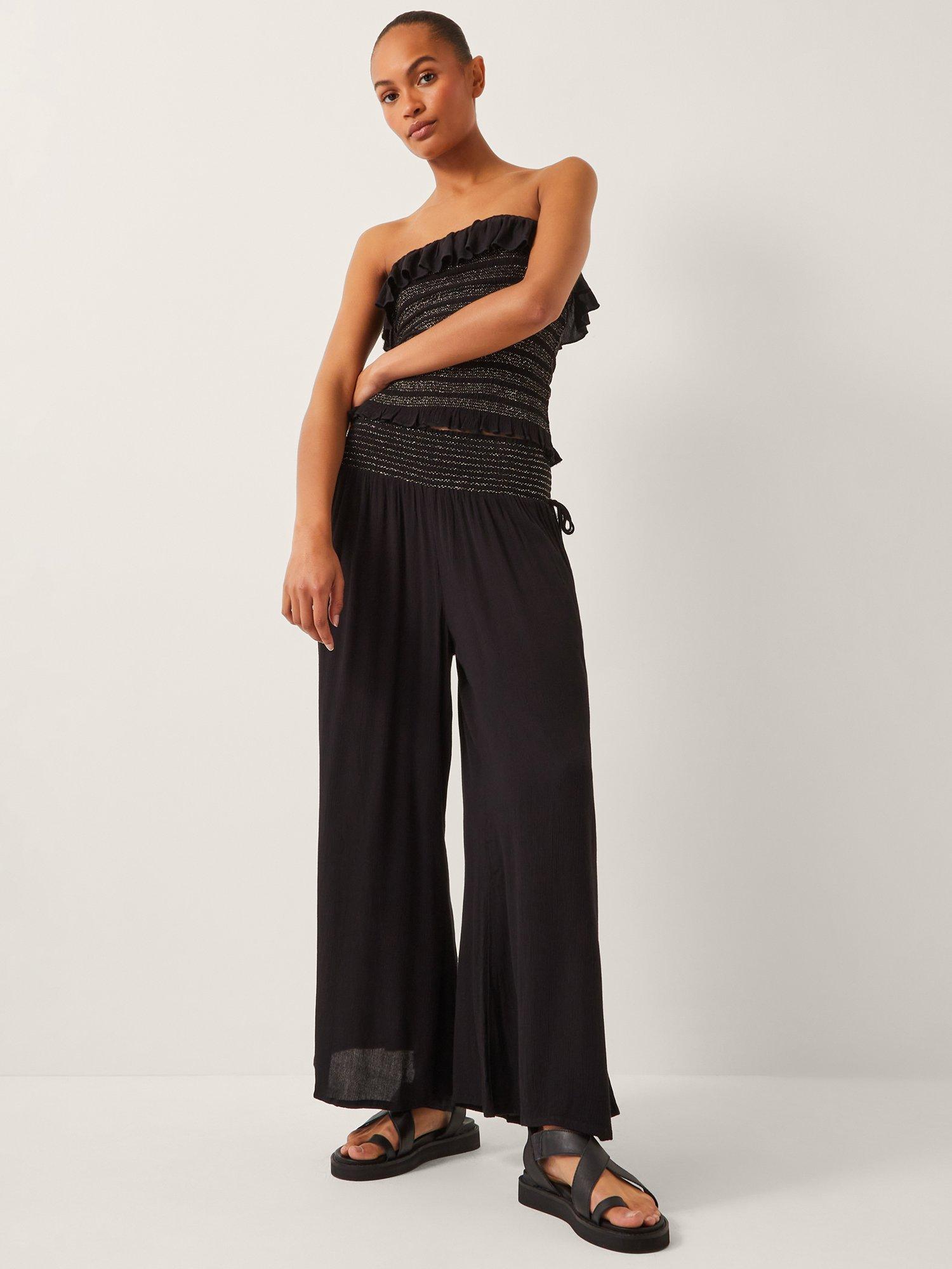 Product image 3 of 5, which shows Monsoon Heidi Tassel Wide Leg Trousers, Black, S