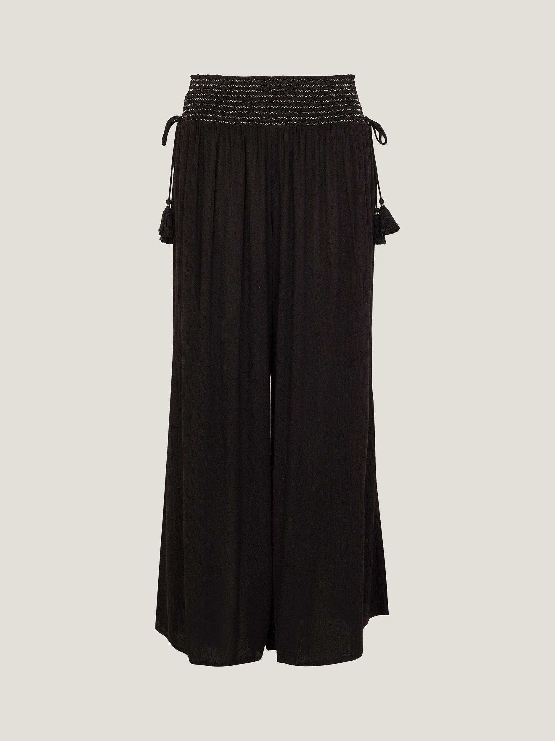 Product image 4 of 5, which shows Monsoon Heidi Tassel Wide Leg Trousers, Black, S