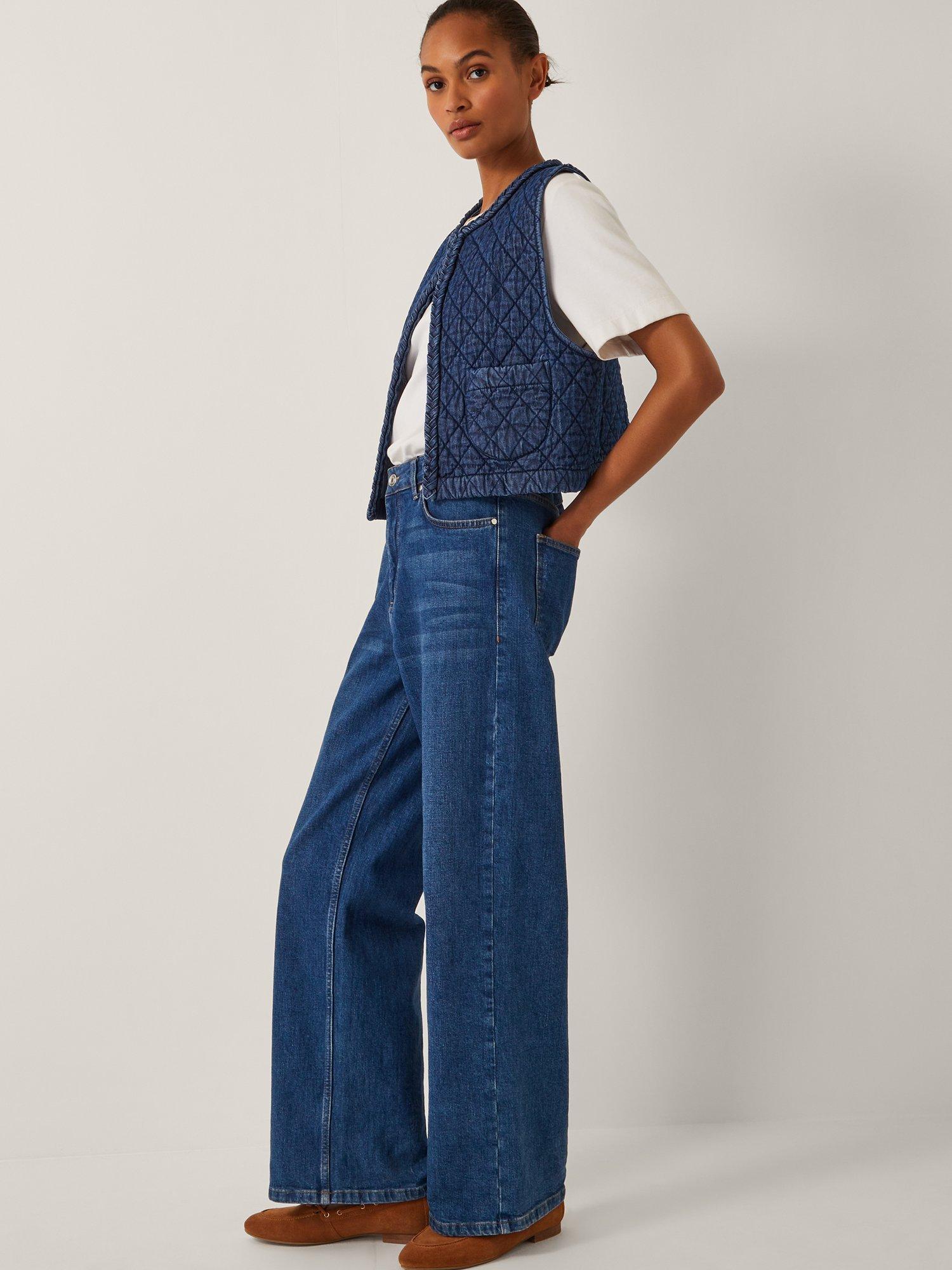 Product image 3 of 5, which shows Monsoon Martha Quilted Denim Waistcoat, Blue, S