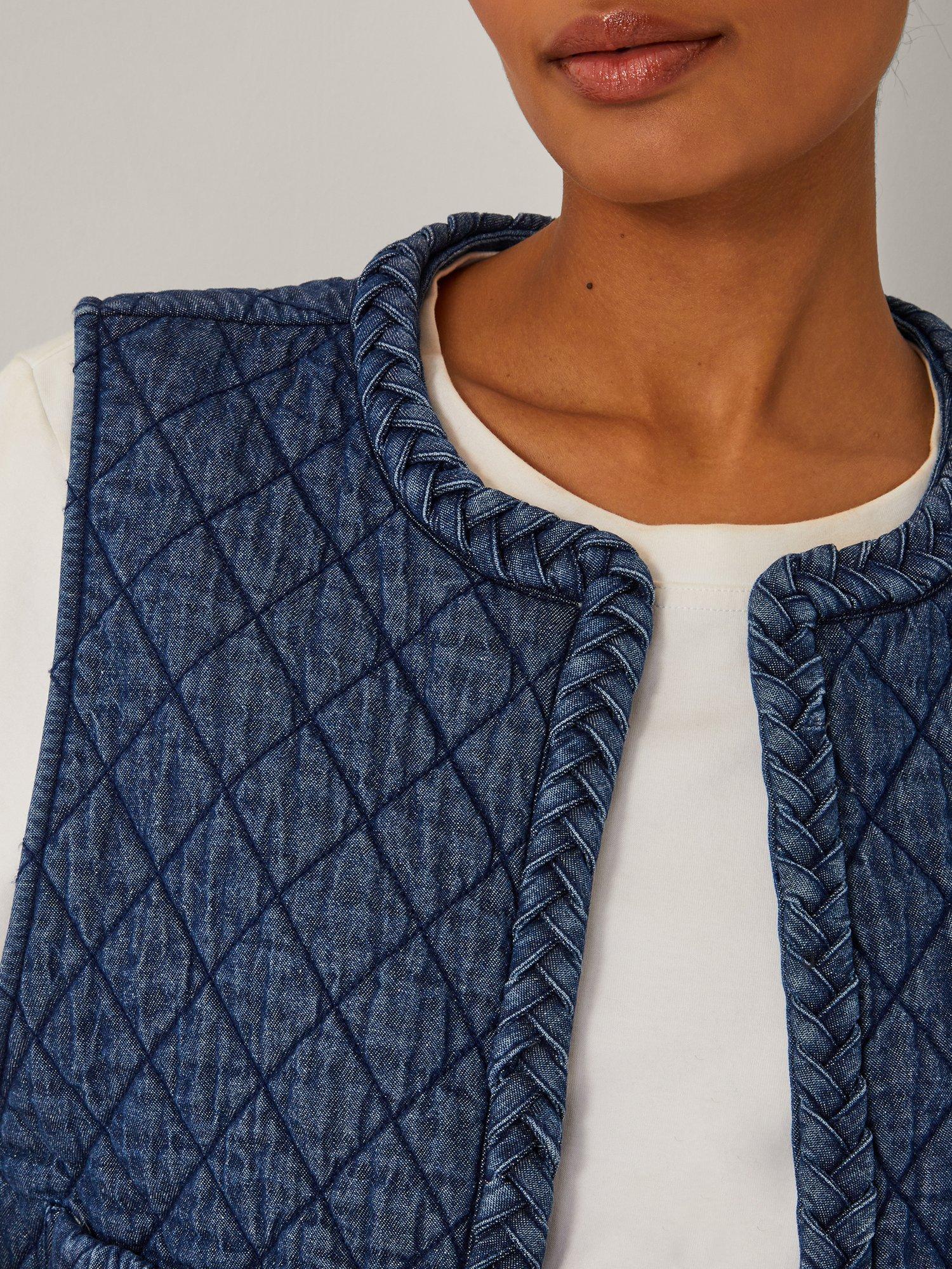 Product image 5 of 5, which shows Monsoon Martha Quilted Denim Waistcoat, Blue, S