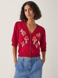 Monsoon Ellen Floral Elbow Sleeve Cardigan, Red