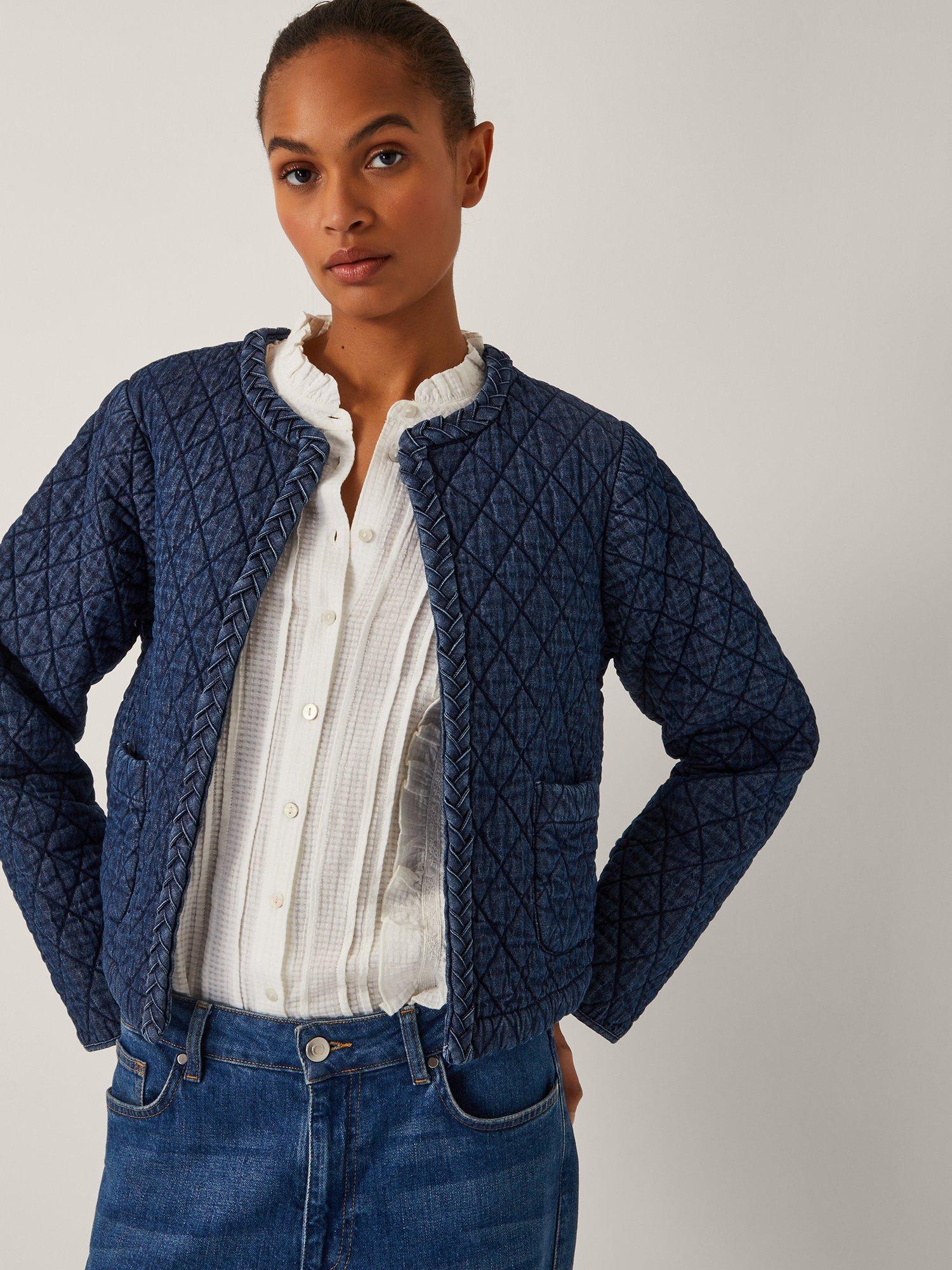 Product image 1 of 5, which shows Monsoon Martha Quilted Denim Jacket, Denim Blue, S