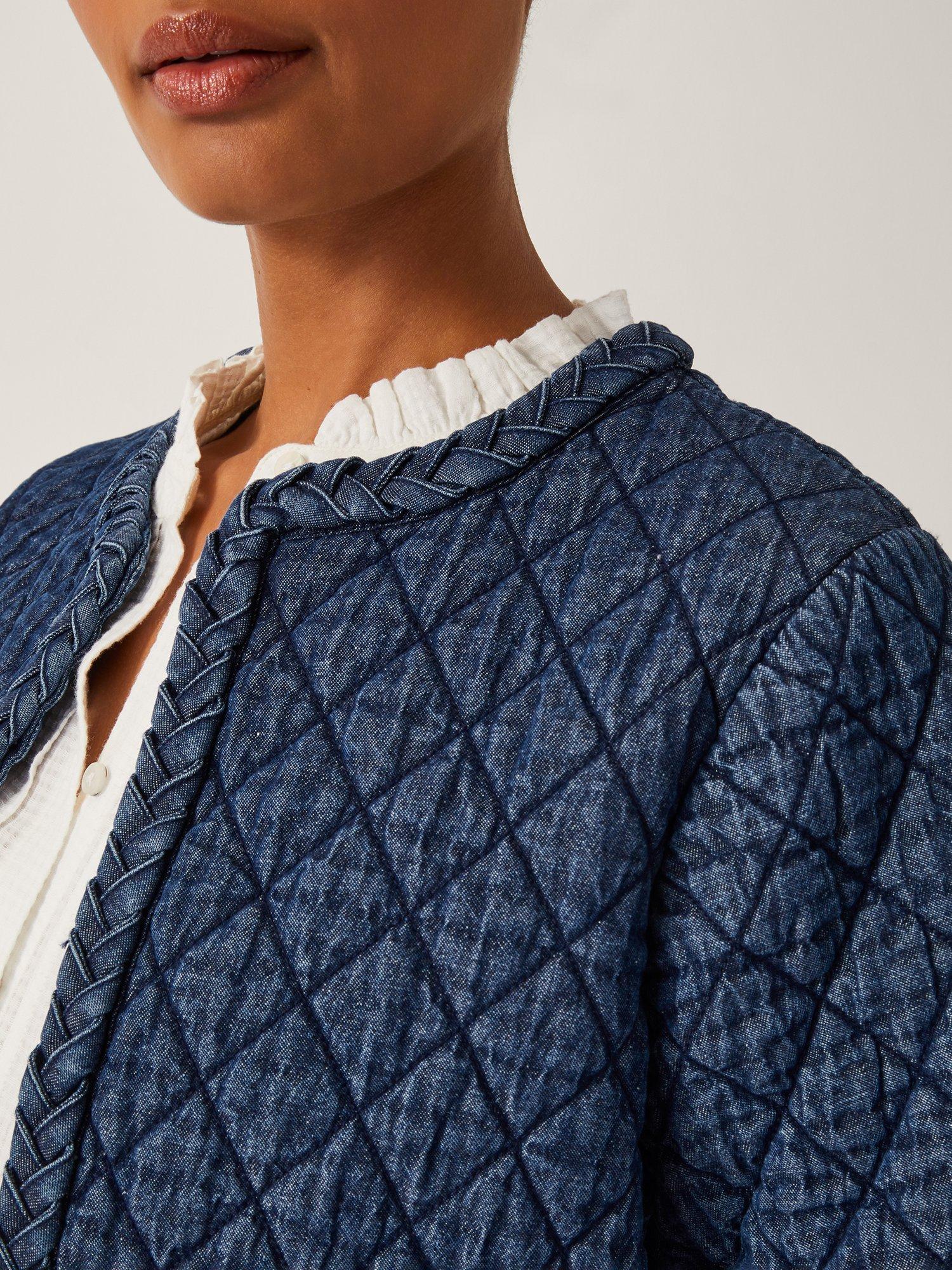 Product image 4 of 5, which shows Monsoon Martha Quilted Denim Jacket, Denim Blue, S