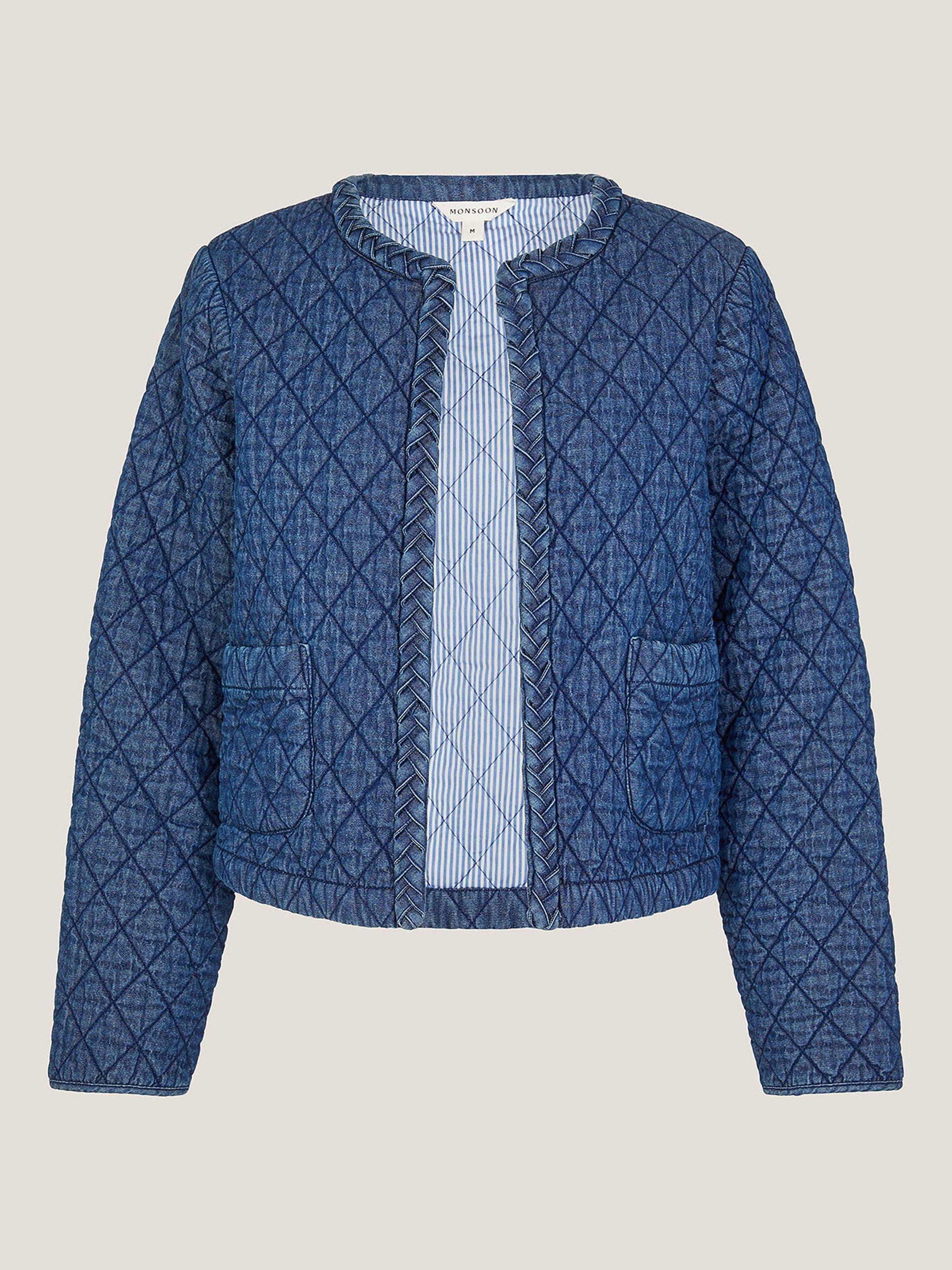 Product image 5 of 5, which shows Monsoon Martha Quilted Denim Jacket, Denim Blue, S