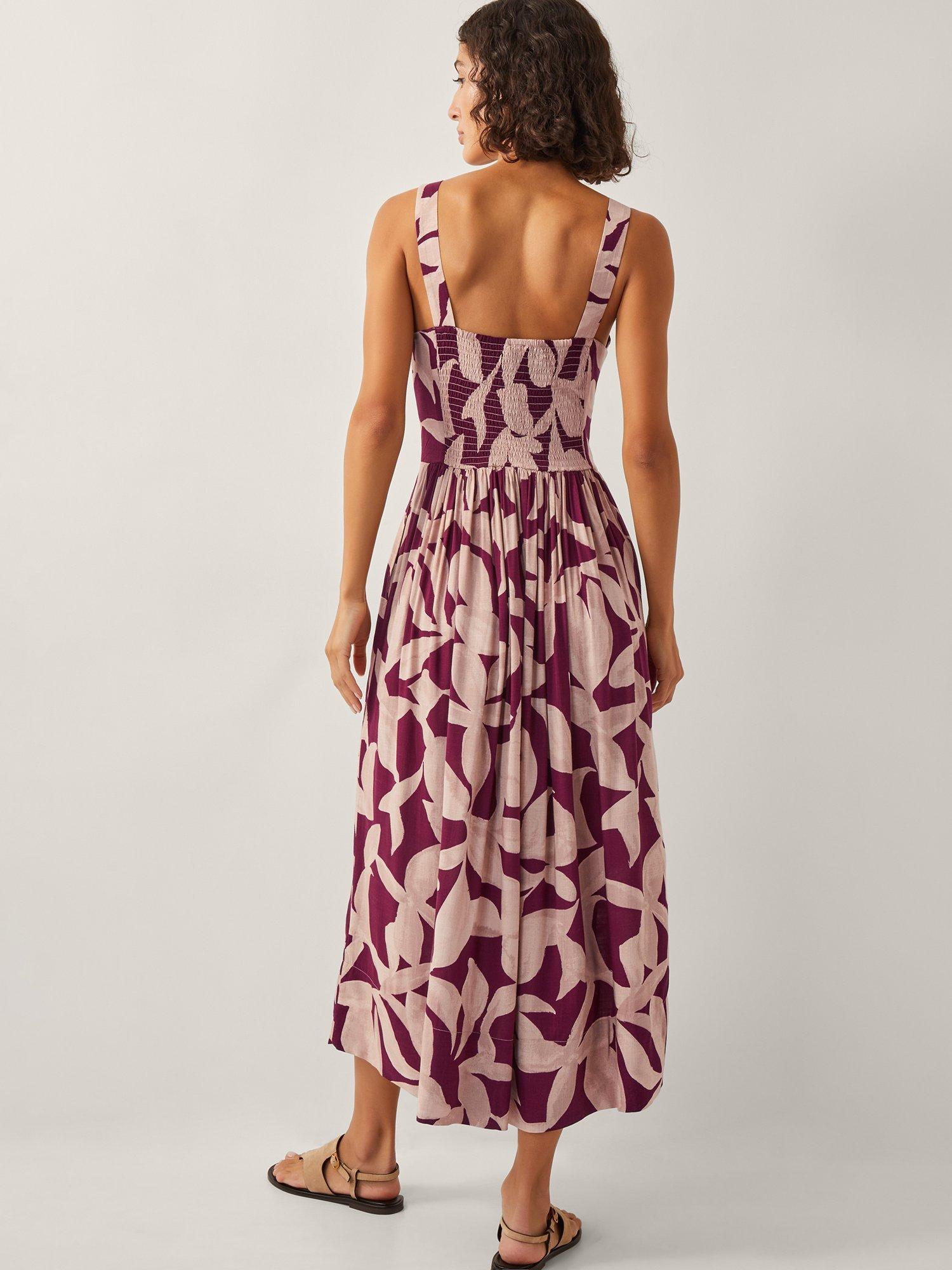Product image 2 of 5, which shows Monsoon Annie Abstract Relaxed Fit Dress, Burgundy, S