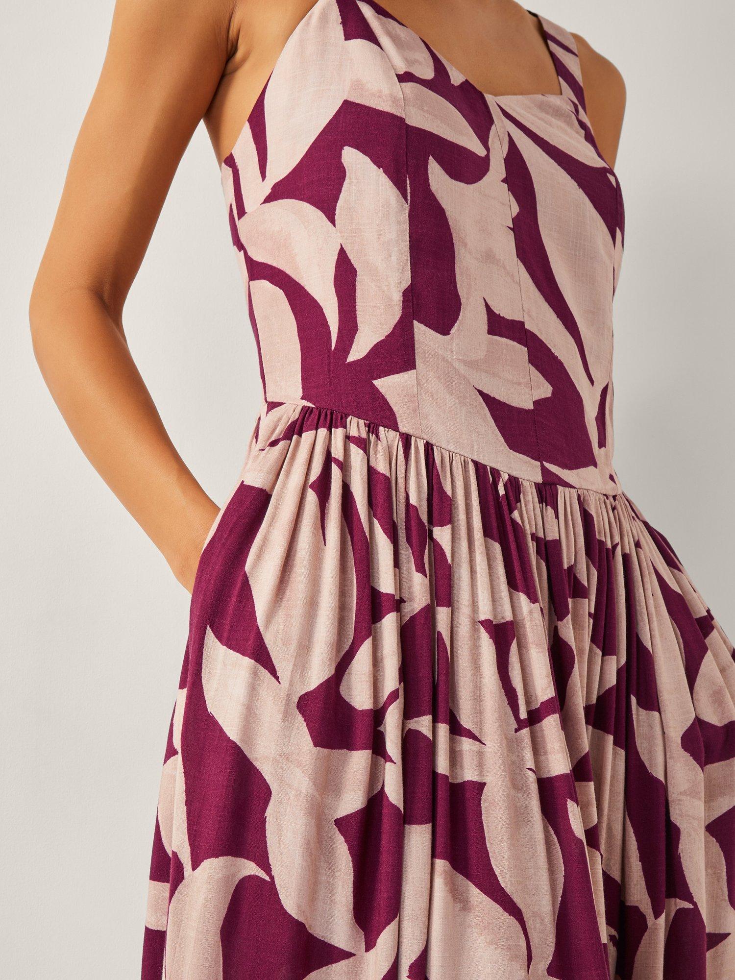 Product image 5 of 5, which shows Monsoon Annie Abstract Relaxed Fit Dress, Burgundy, S