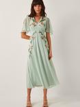 Monsoon Cora Embellished Floral Dress, Sage