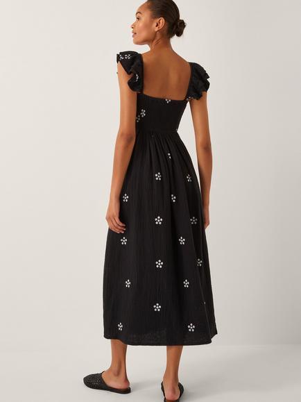 Monsoon Daisy Ruffle Sleeve Midi Dress, Black - view 2, Black