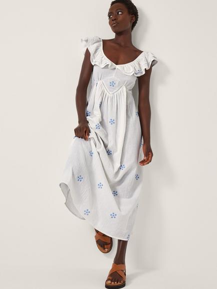 Monsoon Daisy Cotton Midi Dress, White