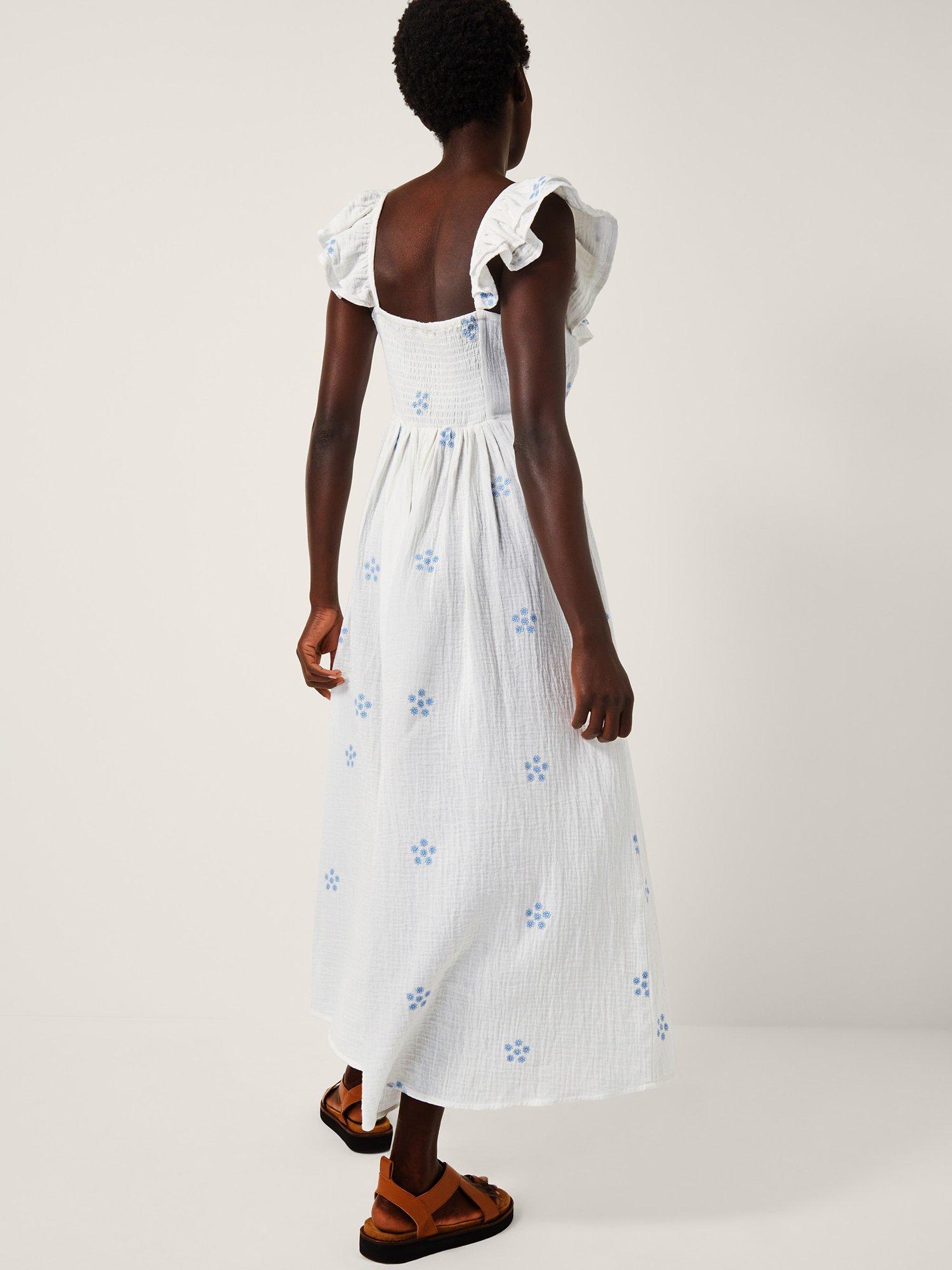 Product image 2 of 5, which shows Monsoon Daisy Cotton Midi Dress, White, S