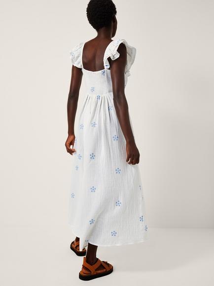 Monsoon Daisy Cotton Midi Dress - view 2, White