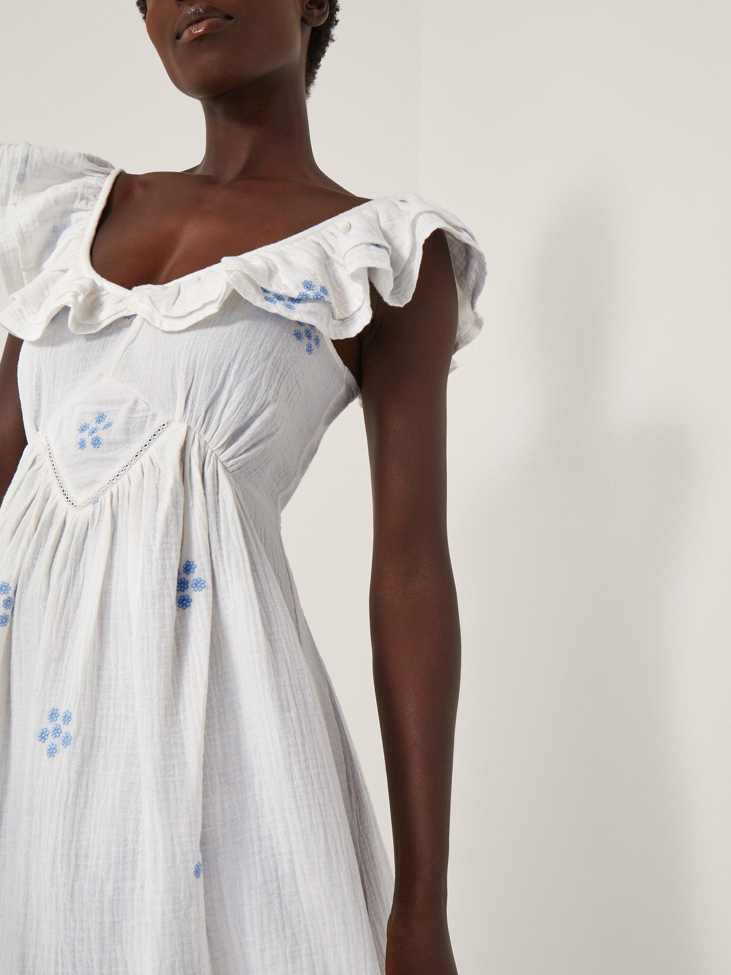 Product image 5 of 5, which shows Monsoon Daisy Cotton Midi Dress, White, S