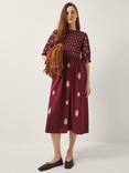 Monsoon Laurie Pattern Block Midi Dress, Berry