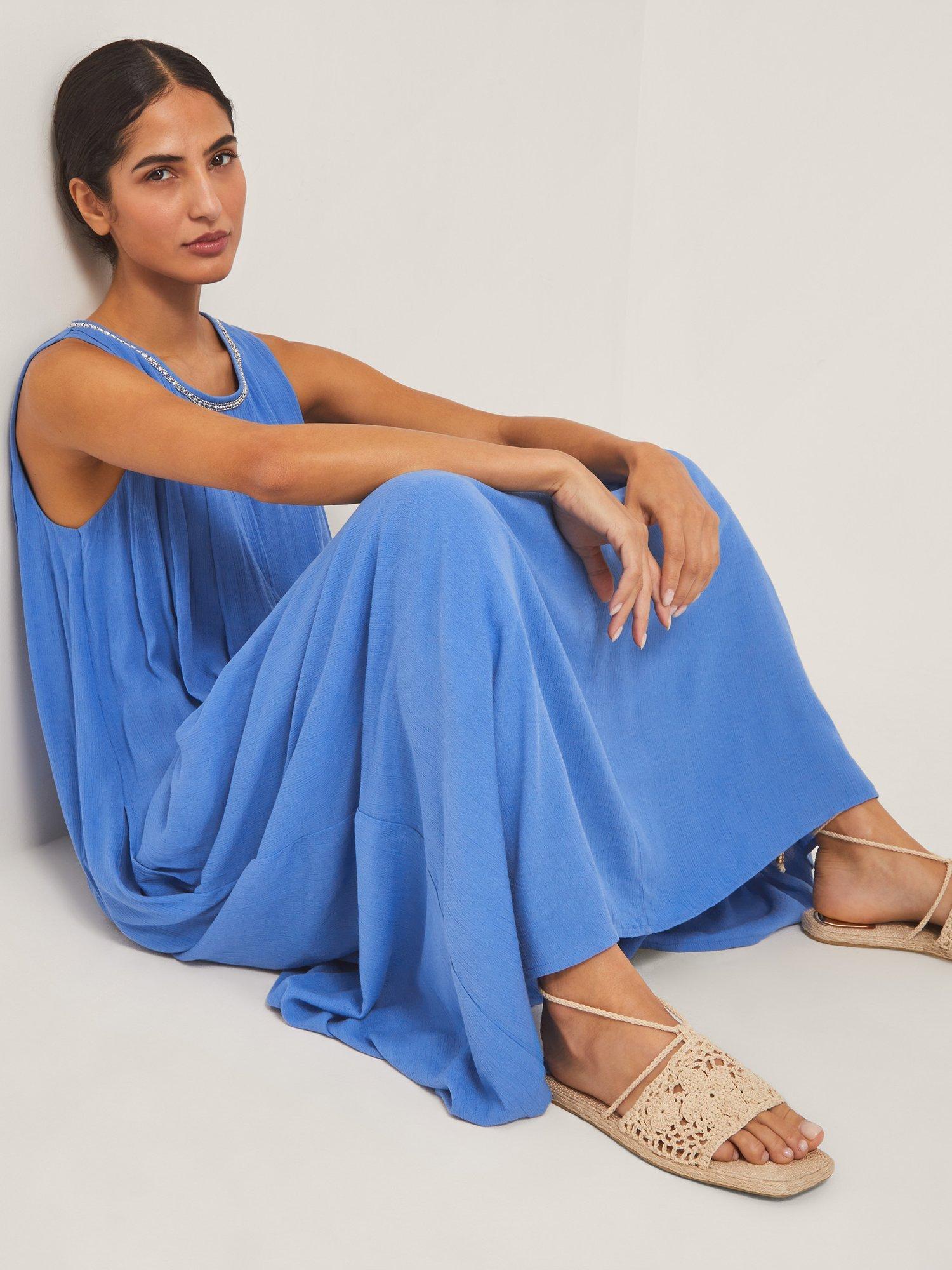 Product image 4 of 5, which shows Monsoon Luna Sleeveless Maxi Dress, Mid Blue, S
