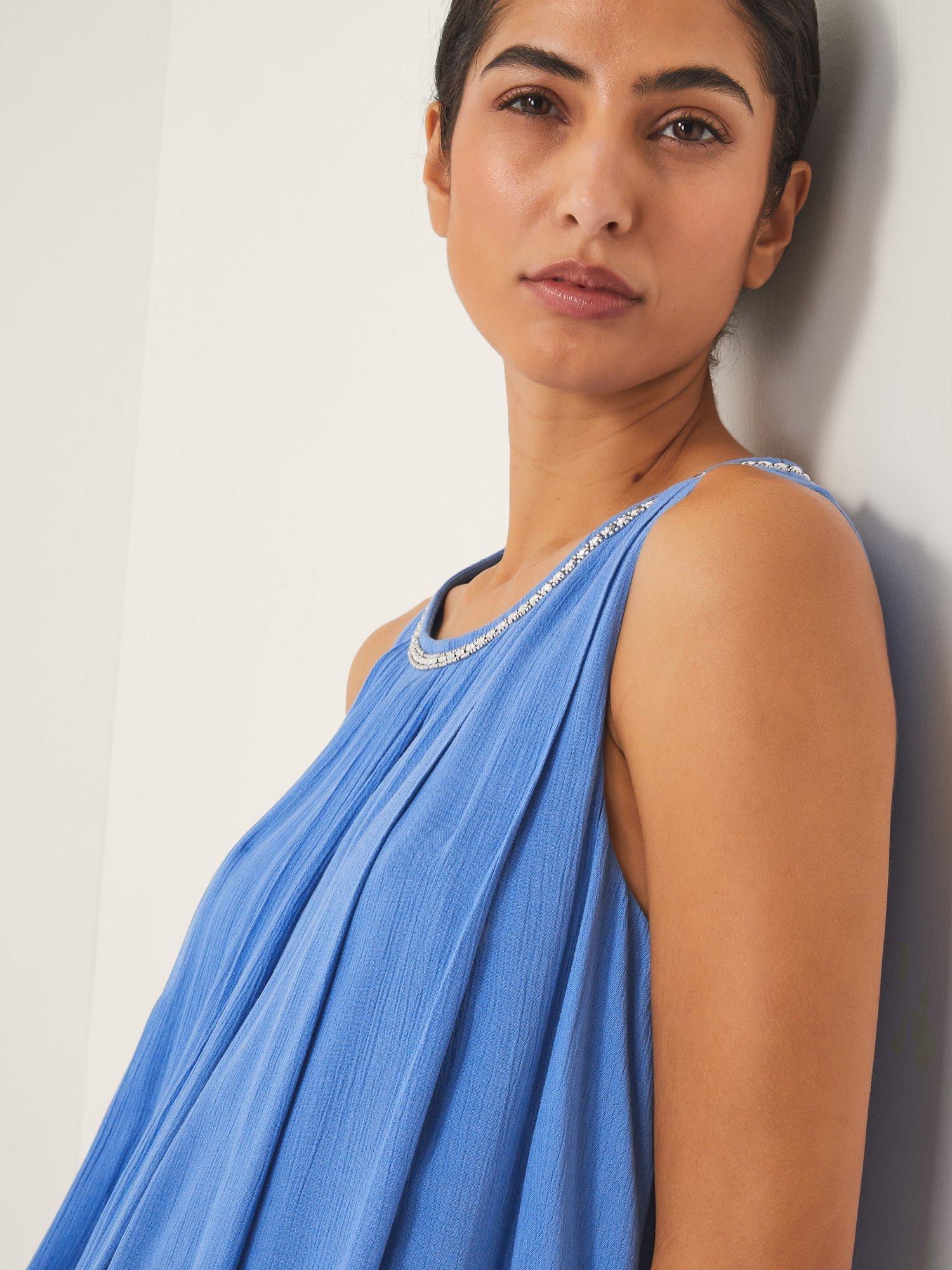Product image 5 of 5, which shows Monsoon Luna Sleeveless Maxi Dress, Mid Blue, S