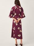 Monsoon Roz Floral Midi Dress, Burgundy