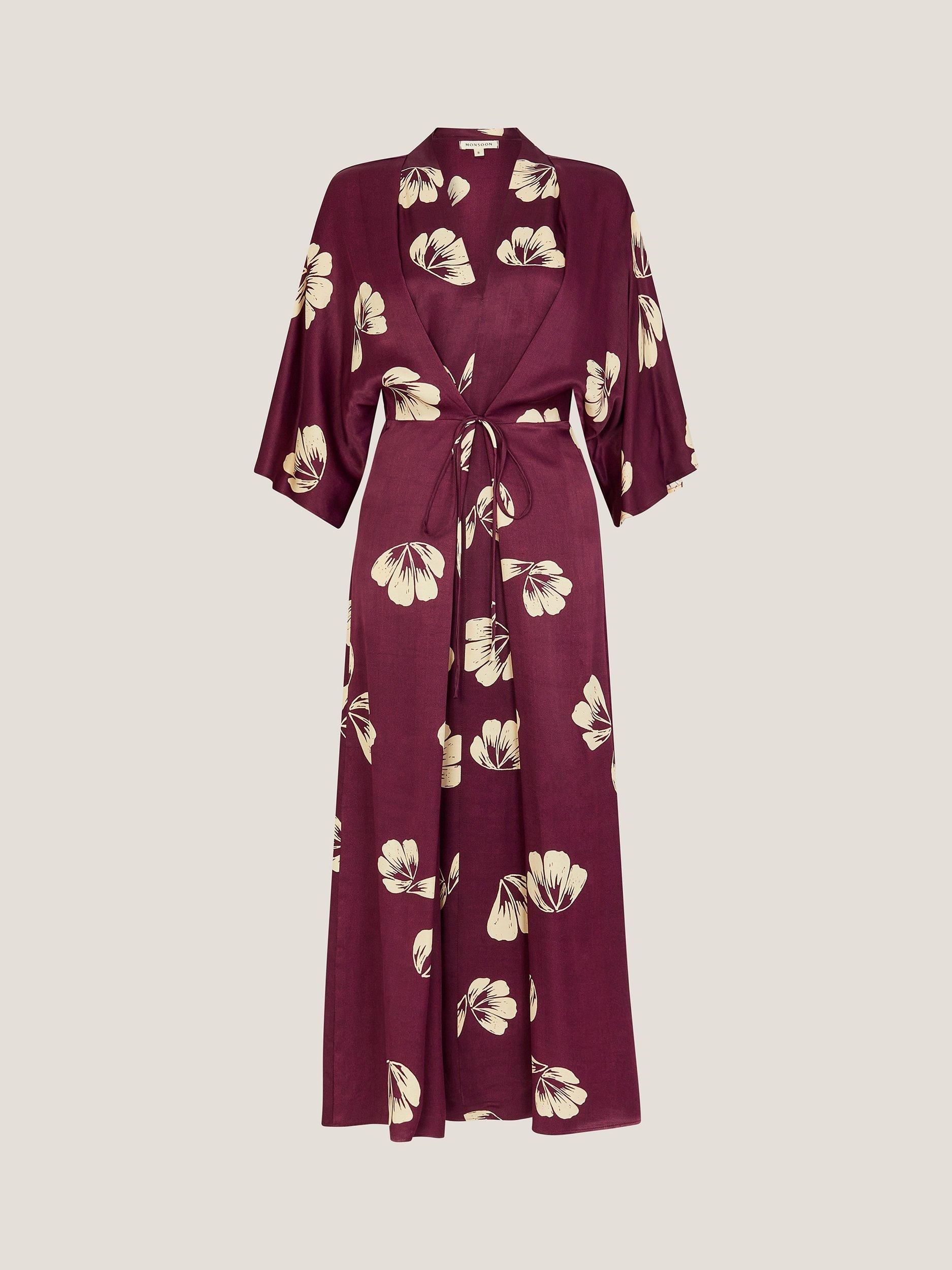 Product image 3 of 5, which shows Monsoon Roz Floral Midi Dress, Burgundy, S