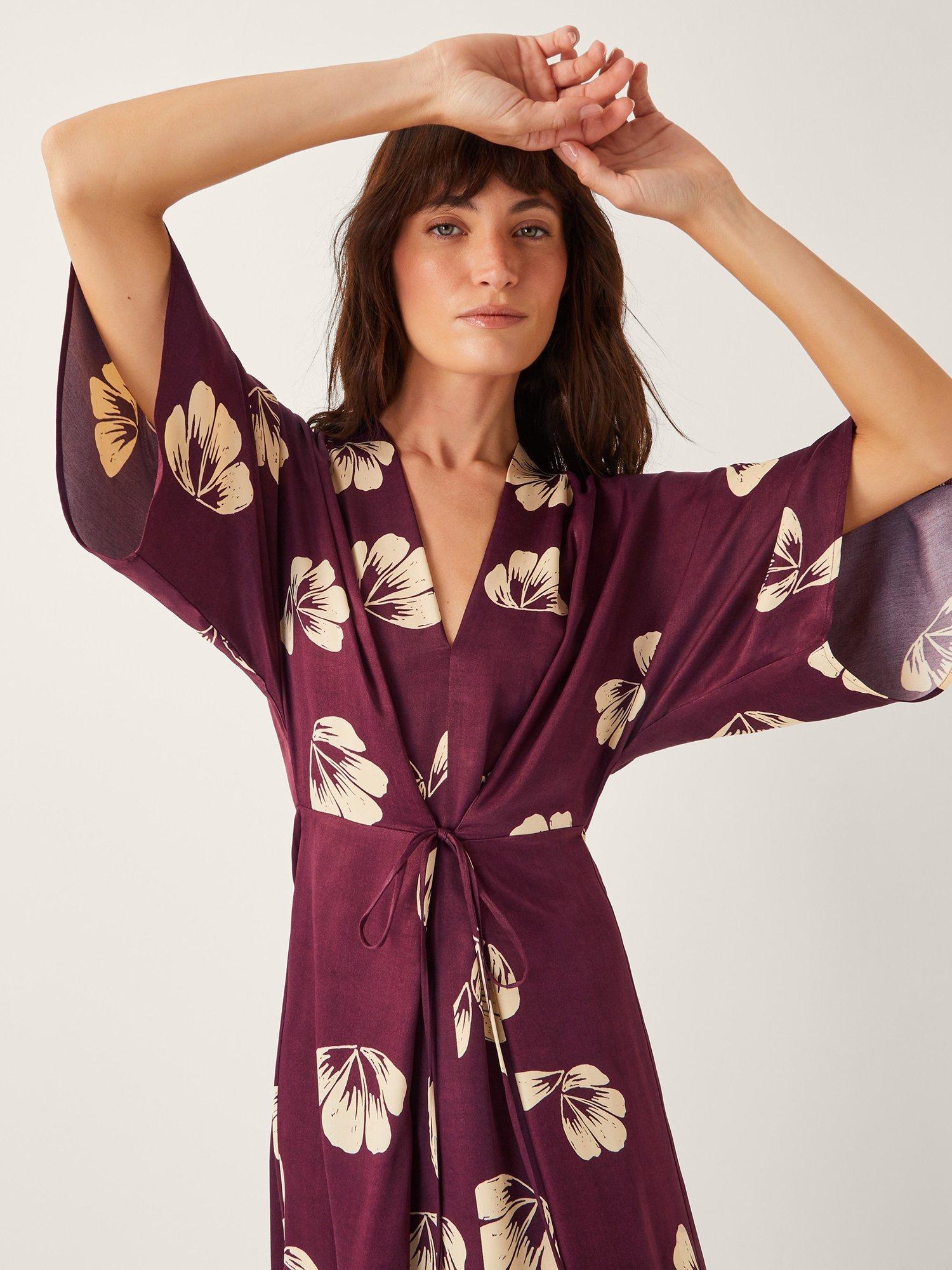 Product image 4 of 5, which shows Monsoon Roz Floral Midi Dress, Burgundy, S