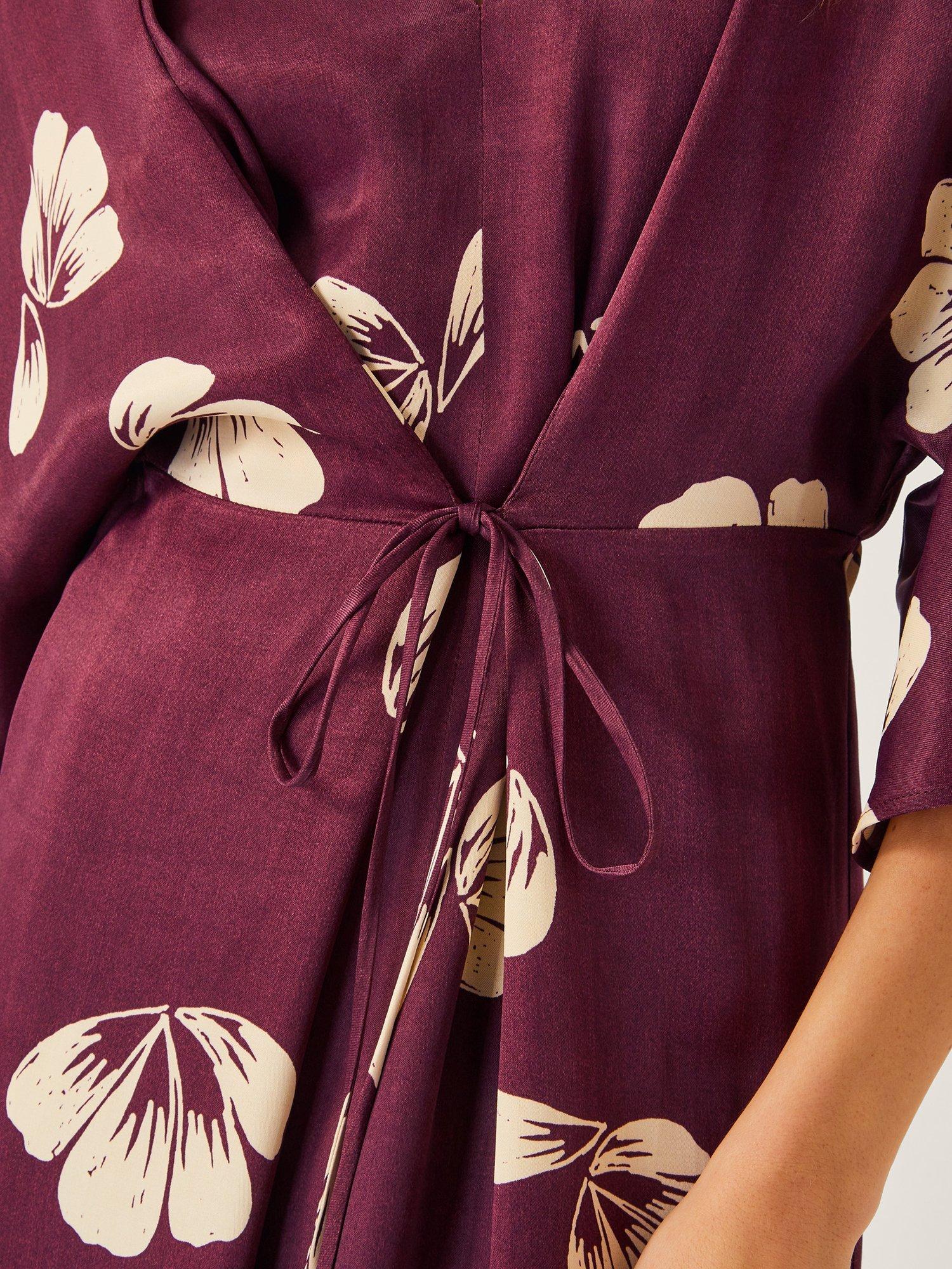 Product image 5 of 5, which shows Monsoon Roz Floral Midi Dress, Burgundy, S