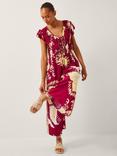 Monsoon Amisha Oversized Palm Print Jumpsuit, Burgundy/Multi