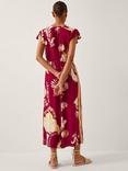 Monsoon Amisha Oversized Palm Print Jumpsuit, Burgundy/Multi