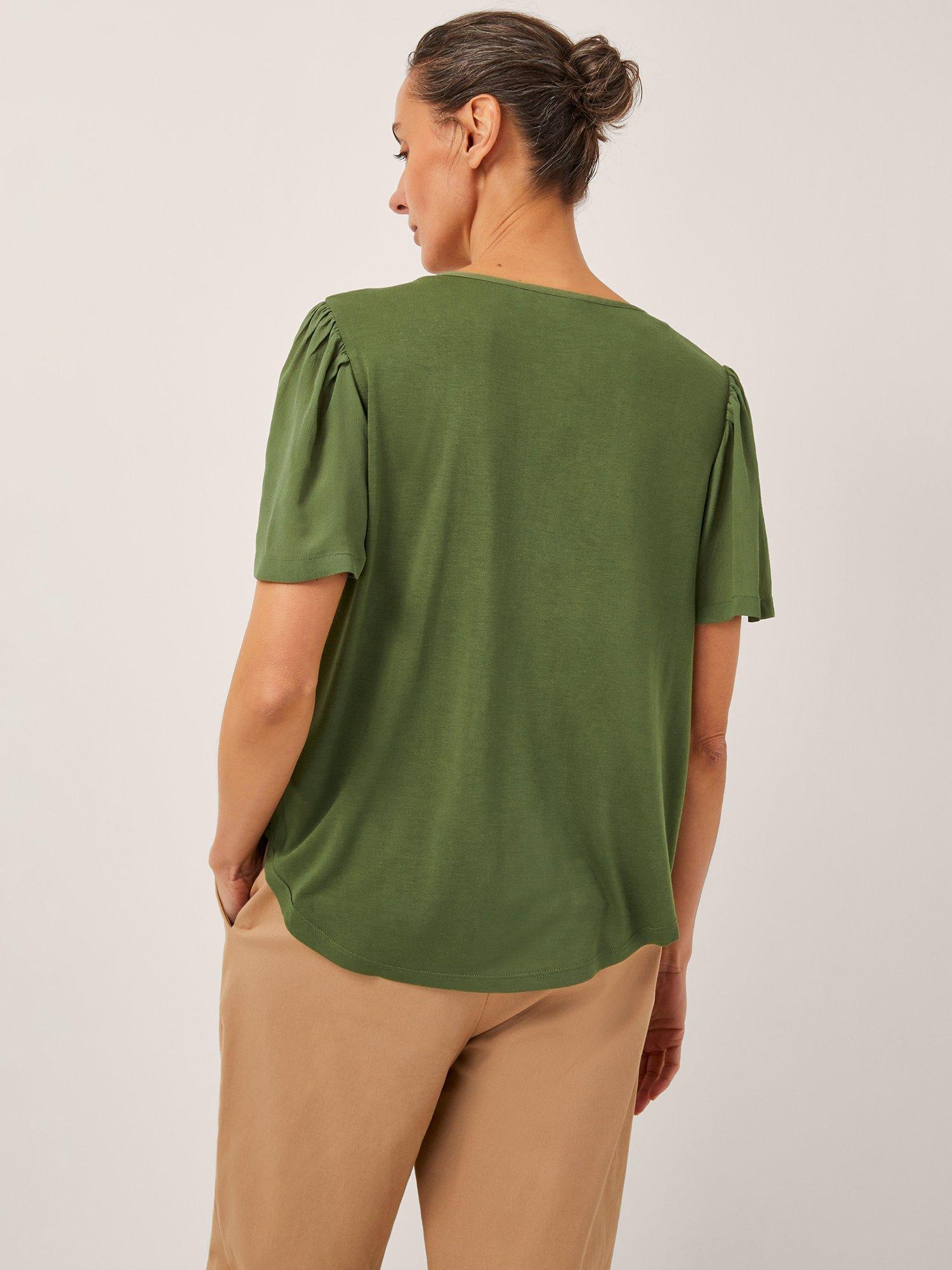 Product image 2 of 5, which shows Monsoon Lisa Lace Detail T-Shirt, Khaki, S