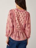 Monsoon Sybil Contrast Floral Blouse, Coral