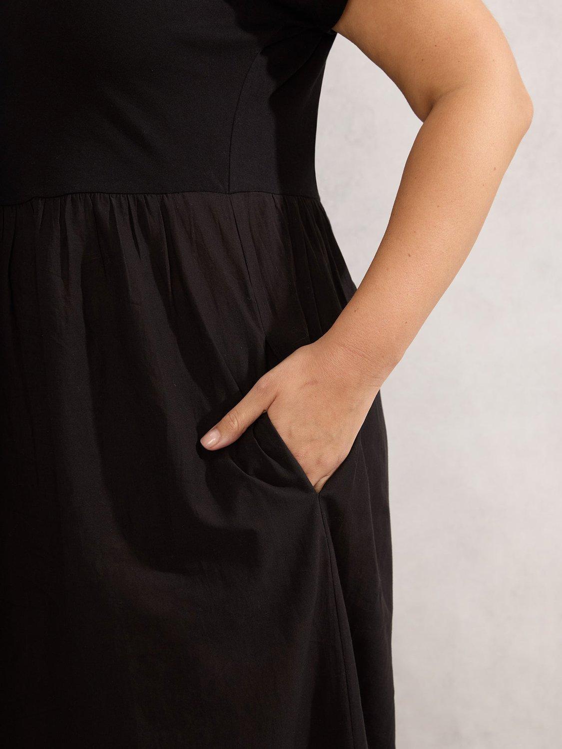Product image 4 of 5, which shows Live Unlimited Curve Broderie Hem T-Shirt Dress, Black, 12