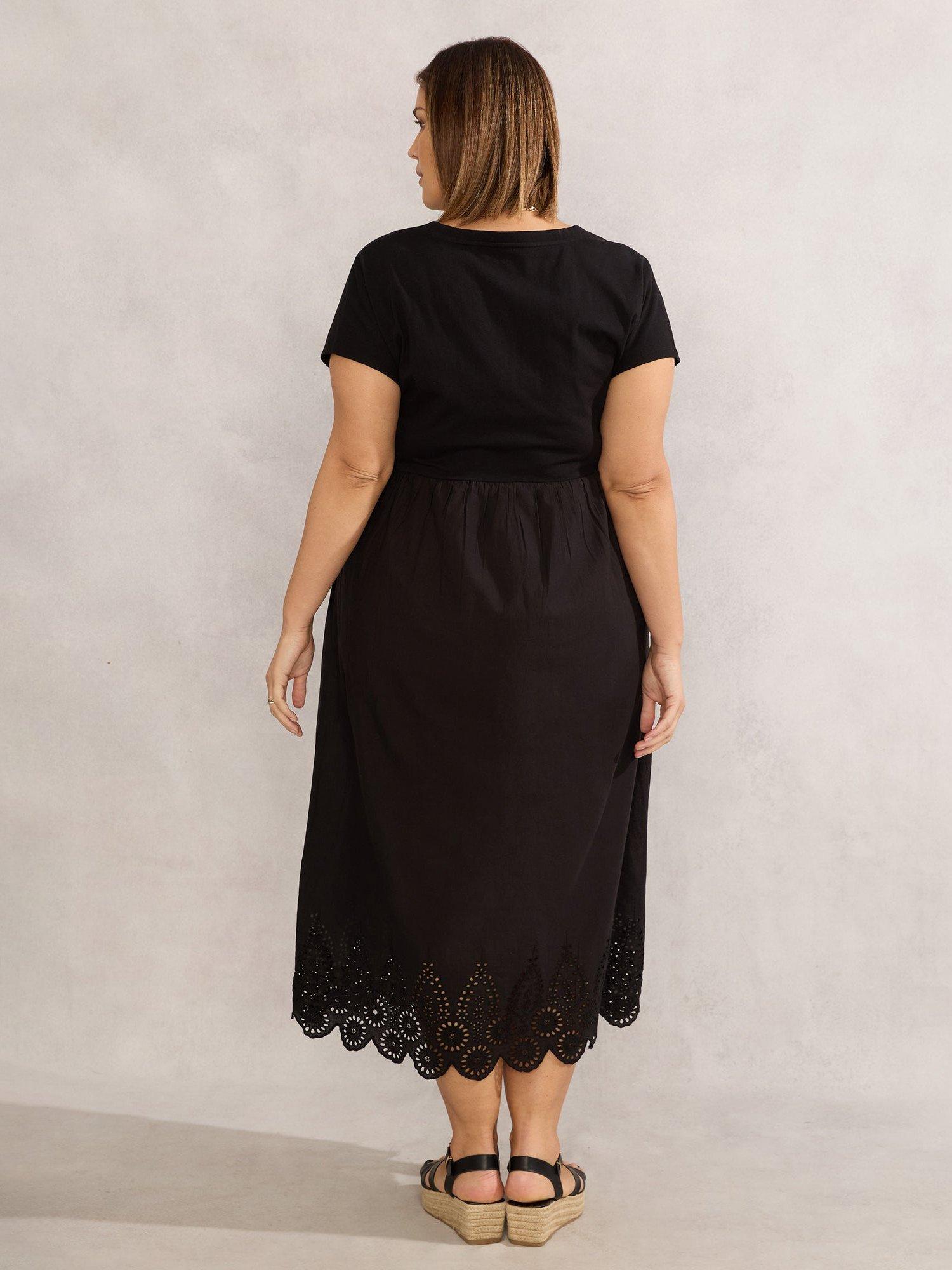 Product image 5 of 5, which shows Live Unlimited Curve Broderie Hem T-Shirt Dress, Black, 12