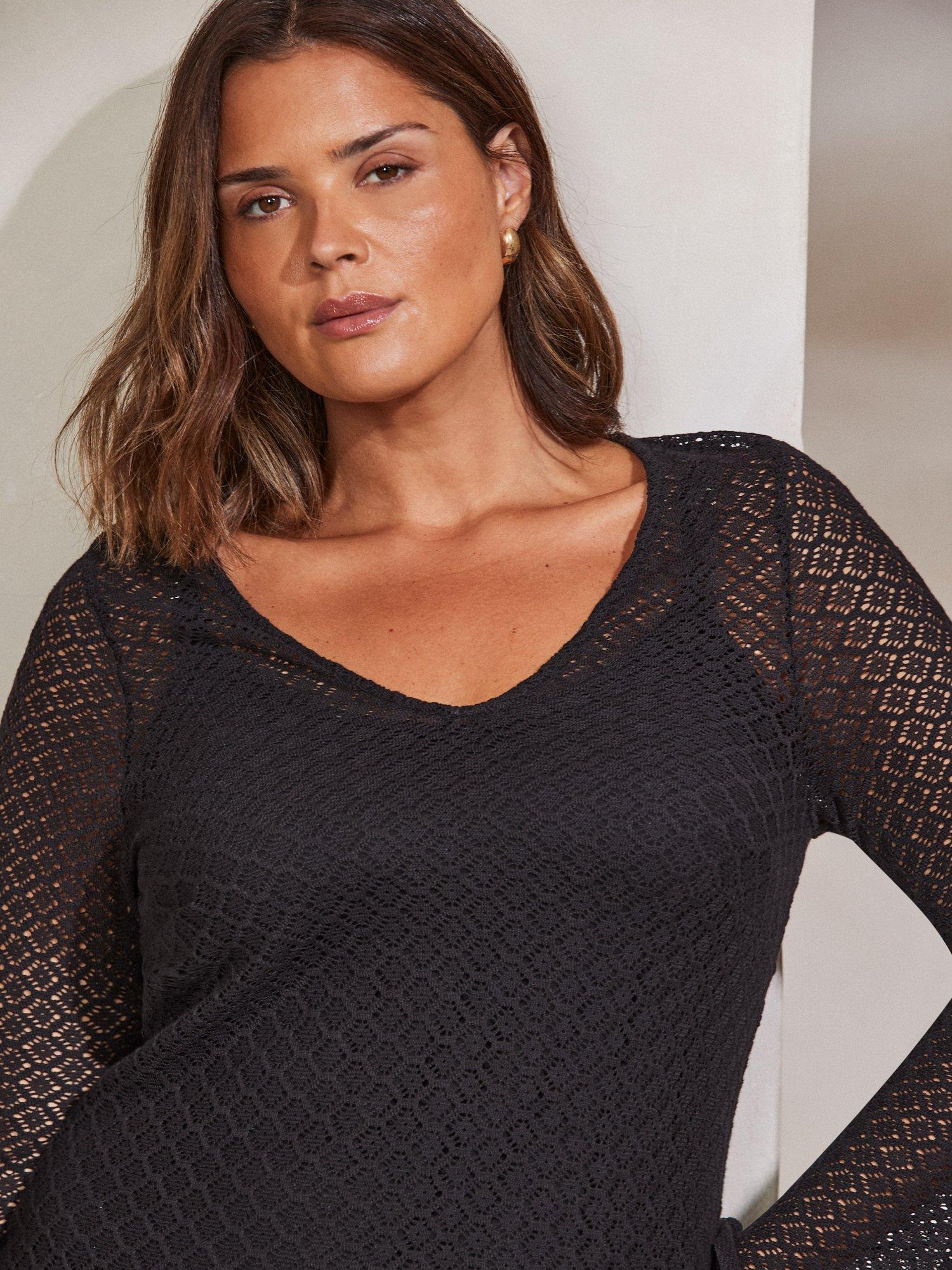 Product image 6 of 6, which shows Live Unlimited Curve Bell Sleeve Crochet Midaxi Dress, Black, 22