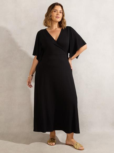 Live Unlimited Curve Angel Sleeve Jersey Midi Dress, Black - view 2, Black