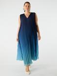 Live Unlimited Curve Ombre Pleated V-Neck Dress, Blue/Multi