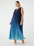 Live Unlimited Curve Ombre Pleated V-Neck Dress, Blue/Multi