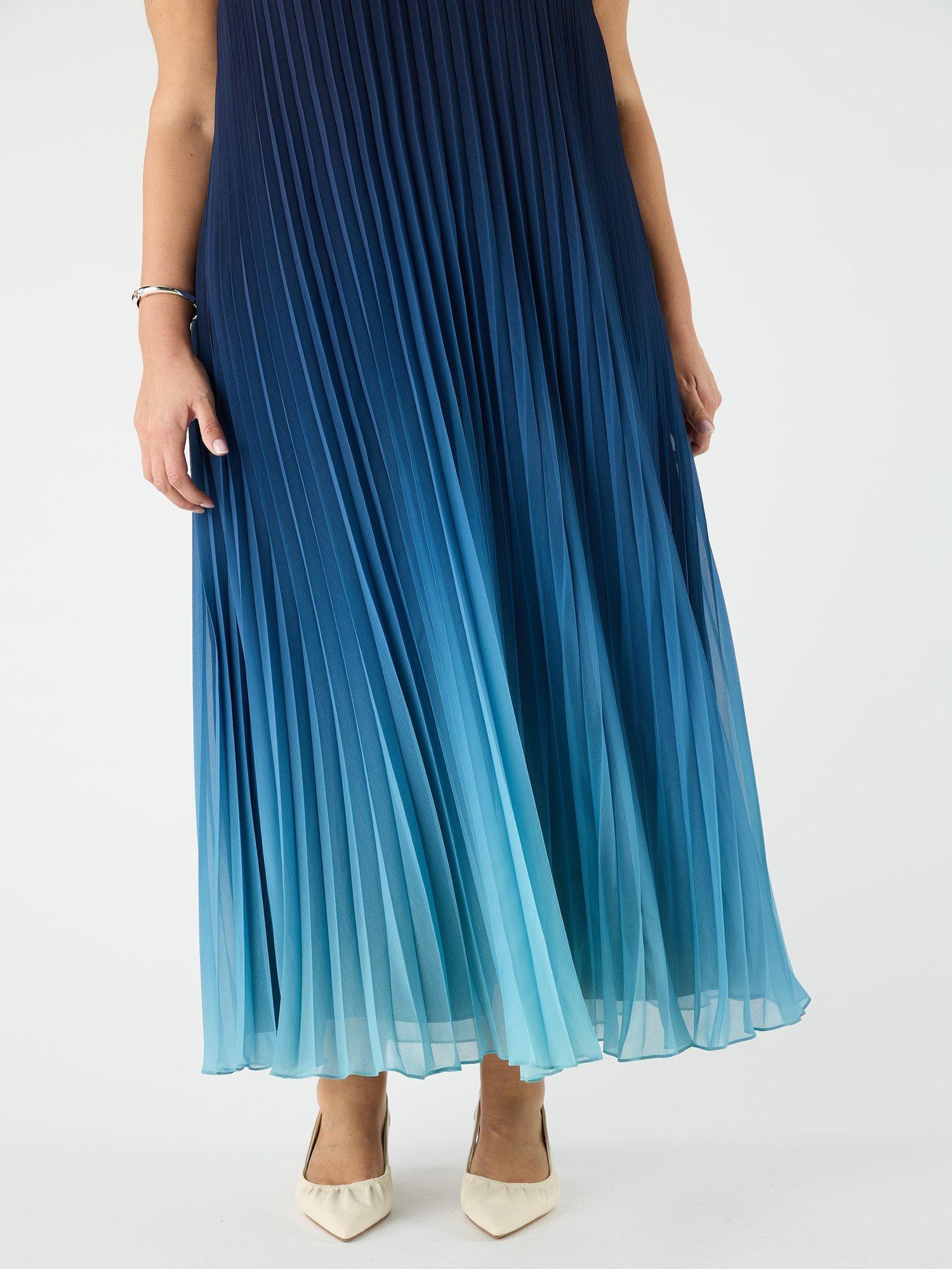Product image 3 of 4, which shows Live Unlimited Curve Ombre Pleated V-Neck Dress, Blue/Multi, 12