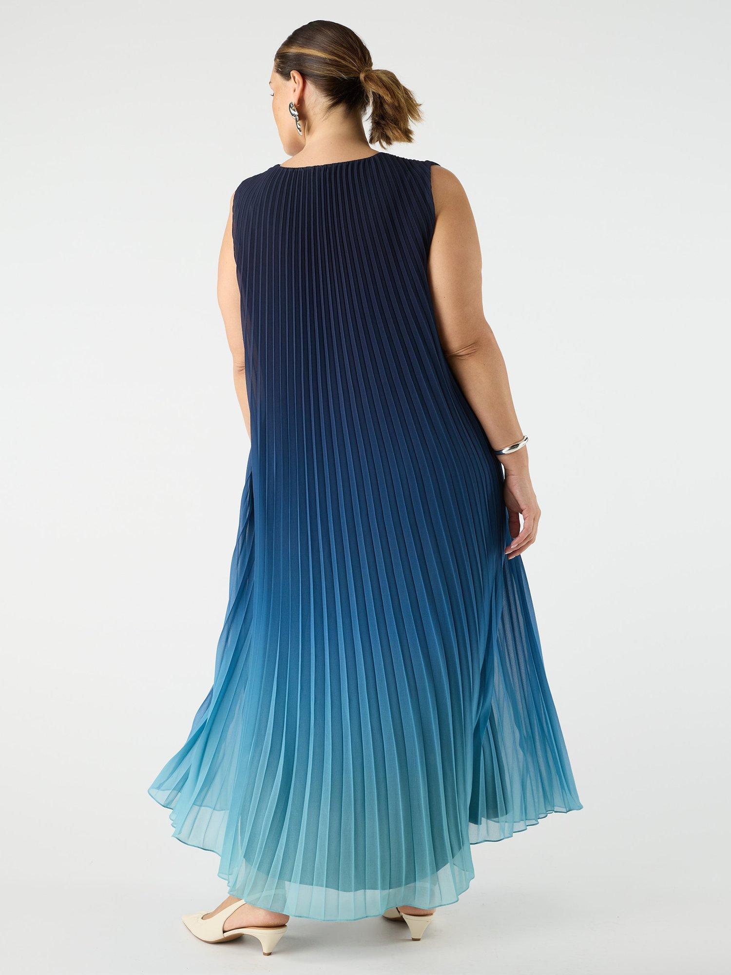 Product image 4 of 4, which shows Live Unlimited Curve Ombre Pleated V-Neck Dress, Blue/Multi, 12