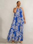 Live Unlimited Curve Floral Halterneck Midi Dress, Blue/Multi