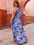 Live Unlimited Curve Floral Halterneck Midi Dress, Blue/Multi